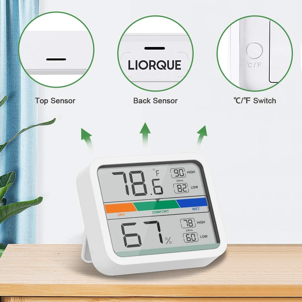 Digital Thermo Hygrometer, Large Indoor Lcd Thermometer, Temperature  Humidity Meter With Min/max Records, / Switch, Comfort Gauge, Ideal For  Bedroom